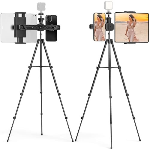 Cenawin Trépied pour iPad, Trépied Tablette 160cm Réglable en Hauteur avec Tête Sphérique 1/4 pour LED Ring Light, Trépied Support de Sol avec 2 Supports pour 4.7-12.9 Téléphone Tablette iPad