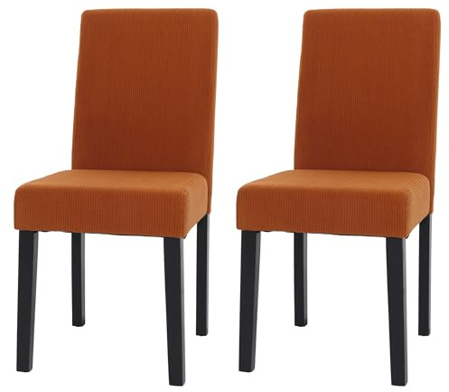 Mendler 2er-Set Esszimmerstuhl Littau, Stuhl Küchenstuhl Hochlehner, Stoff/Textil Cord Holz - terrakotta, dunkle Beine