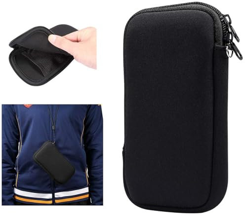 JYTDBCS Phone Pouch With Zipper, Neck Lanyard Straps, Black - Cell Sleeve Mobile Bag, Sock for Phones
