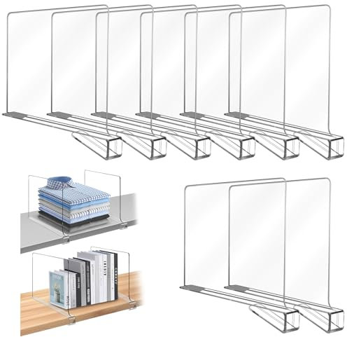 Votoko 8 Stück Transparente Acryl Regaltrenner, Schrankregaltrenner, 30x20cm Regalteiler, Multifunktionaler Shelf Divider für Schlafzimmer, Bücherregal, Kleiderschrank Organisation