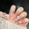 MouyouGlow Press on Nails Mittellang,Ballerina Cute Kawaii Kariert French 3D Kitty Carton Crystal Herz Cat Eye Magnetic Art Fake Nails mit Nagelkleber,Y2K Coquette Künstliche Fingernägel