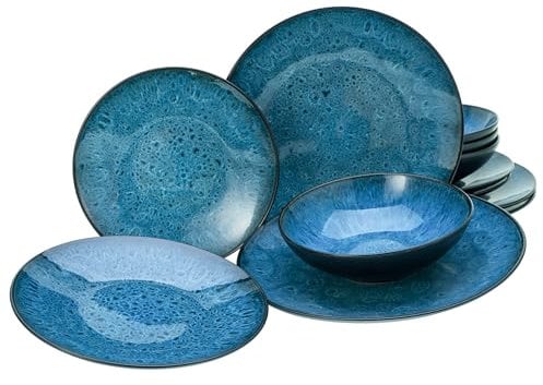 CreaTable, 23958, Serie Capri, 12-teiliges Geschirrset für 4 Personen, Teller Set aus Steinzeug, spülmaschinen- und mikrowellengeeignet, Qualitätsproduktion