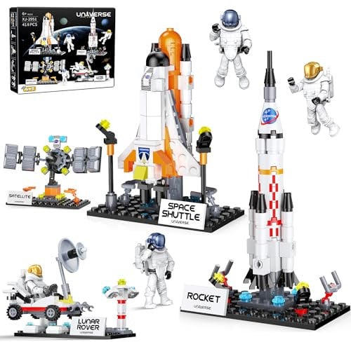 KOJAYHOL 4-in-1 Space Exploration Shuttle Building Toy, 418pcs 4 Models Aerospace Rocket Building Sets, Space Base and Rocket Launchpad Set, Valentines Day Gifts for Kids 6+ Years