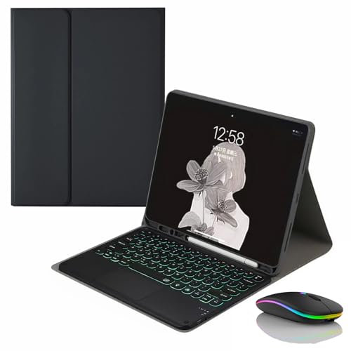 JZCZMCE Keyboard Case for iPad Pro 12.9 inch 2017/2015 (Old Model, 1st & 2nd Gen), Built in Pencil Holder, Magnetic Detachable Wireless Backlit Keyboard with Bluetooth Mouse,Black