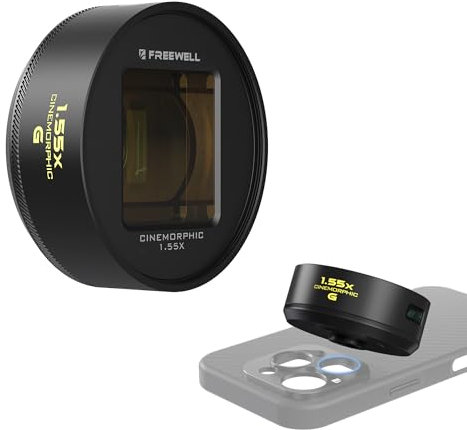 Freewell 1.55x Blue Anamorphic Lens Kompatibel mit 17mm Mount iPhone und Samsung, Cinematic Smartphone Lens mit Ultra-Wide View, Sci-Fi Blue Flare und verbesserter Videoqualität