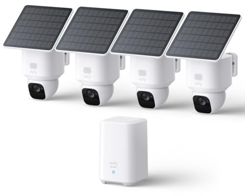 eufy Security SoloCam E30, 4-Cam Kit, Security Cameras Wireless Outdoor, Solar Camera Outdoor Wireless, 360° Pan, AI Tracking, 2K Clarity, No Monthly Fee