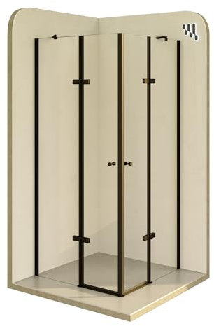Mampara de Ducha Alice-80x120x190cm|REVERSIBLE|Puertas Abatibles, Ajuste 79,3-81,3x119,3-121,3cm|Perfiles Negros, Cristal Templado Transparente 6mm
