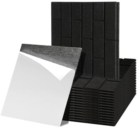 Fiqops 36er Quadratische Akustikpaneele selbstklebend Schwarz Hohe Dichte Akustikplatten Dünne Schallschutzplatten für Wanddekoration und Schalldämmung,Studio und Home Deko(30x30x0.9cm)