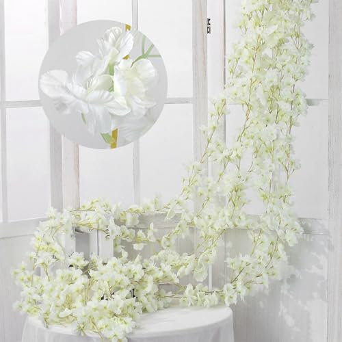 BSITSSS 3 Pezzi 180cm Fiori di Ciliegio Artificiali, Bianco Fiori Ciliegio Artificiali Decorativi, Per Matrimoni Feste Giardini Stanze Decor