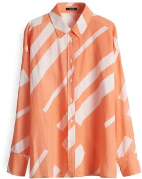 OPUS Damen Langarmbluse | Leichte Hemdbluse FENLO Stripe aus BCI Cotton Pale orange, 42