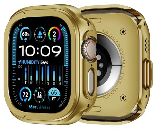 ZZDZZ 2 in 1 Upgrade Metall Hülle Kompatibel mit Apple Watch Ultra 3/2/1 mit Rücken, Robuste Stoßstange Schützend Gehäuse für iWatch 49mm, Gold