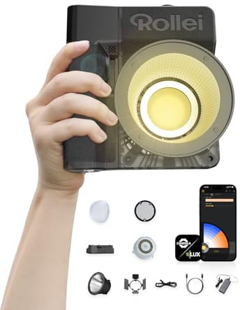 Rollei LUX 100 Bi-Color Kit Professionelles LED-Dauerlicht Fotografie mit 71 Wh Batteriegriff Candela-APP Smarte Bedienung, Fotolicht Ultraflach & Leicht | Verstellbare Farbtemperatur 2700~6500K