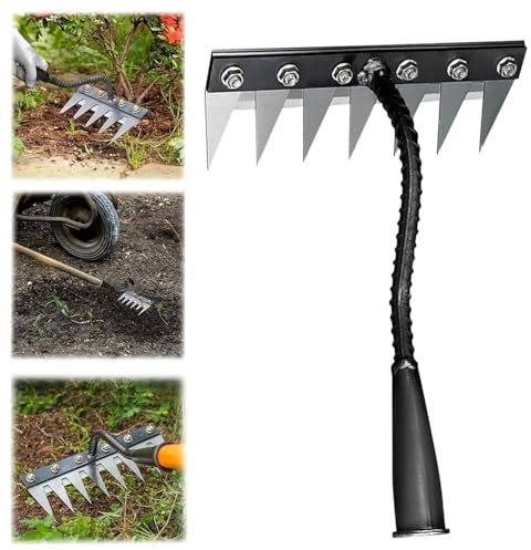 5/6/7/8 Dents Rateau De Désherbage Berthaus, Outil De Râteau De Désherbage avec Manche, Râteau De Jardin en Métal Très Résistant, Rateau Bertaus pour Désherber/Ameublir/Semence (7 Dents)