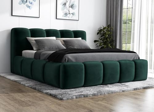 A&J MöbelLand Polsterbett 160x200 mit Bettkasten und Lattenrost – Sonic, Bett mit Matratze und Stauraum in Dunkelgrün