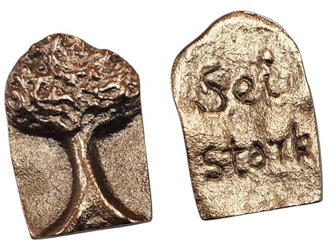 Herzmensch 2 kleine Glücksbringer für Mut, Trost, Trauer, Krankheit und Genesung - Baum des Lebens Münzen aus massiver Goldener Bronze 2,8 x 4,2 cm für Mann und Frau