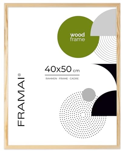 FRAMAI Bilderrahmen 40x50, Natürlich, Natur Holz Rahmen, Rahmen Echtholz Bilderrahmen, Rahmen mit Bruchsicheren Plexiglas, Aufhänger und Aufsteller