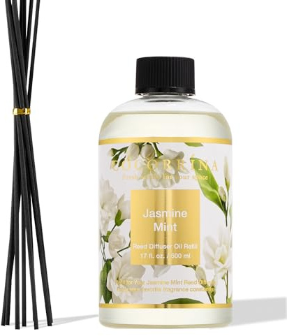 COCORRÍNA Raumduft Nachfüller 500ml mit 8 Duftstäbchen, Jasmine & Mint, Langanhaltender Duft mit natürlichen ätherischen Ölen, für Wohnzimmer, Schlafzimmer und Badezimmer