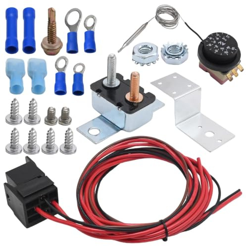 Hoypeyfiy 12V Electric Radiator Fan Thermostat Kit, Easy-to-Install Thermostatic Relay Kit, Suitable for Automotive Cooling Systems and Modification Projects