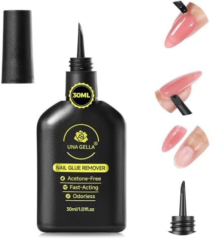 UNA GELLA Nagellimborttagare för Press On Nails 30 ml | Nagellimborttagare med spak, acetonfri, blötläggning för nageltips lim, gör-det-själv hemma (inte för UV gel nagellack)