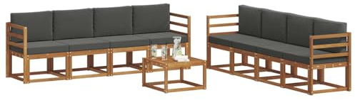 vidaXL Outdoor-Sofagarnitur mit Kissen 9 pcs Natur und Anthrazit, Akazienholz Garten Sofa Set, modernes Outdoor Lounge, stylische Terrassenmöbel, Bequeme Sitzgelegenheit für Treffen