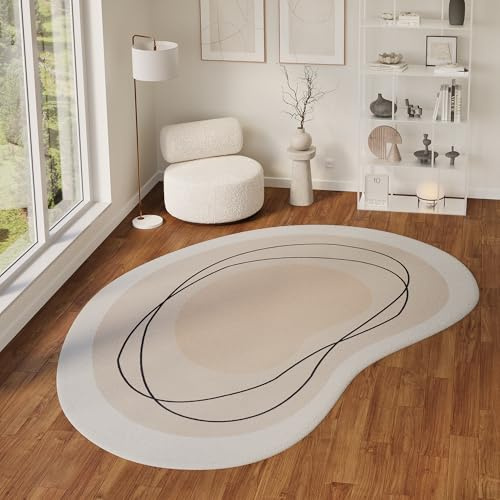 TAPISO Wisp Teppich Kurzflor Beige Creme Schwarz Wohnzimmer 120 x 160 cm