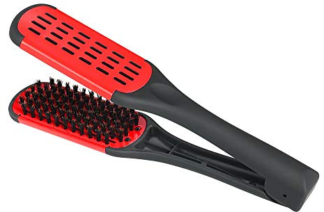 Anself Hair Straightening Comb Double Sided Bristle Hair Brush Clamp Straightener Comb Natural Fibres Styling Tool