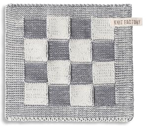 Knit Factory - Topflappen Block - Ecru/Med Grey - 23x23 cm | Hitzebeständige Lappen - Schutzlappen zum kochen - Küchenzubehör - Kochlappen - Traditioneller look