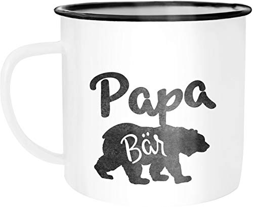 Moonworks Emaille Tasse Becher Papa Bär Kaffeetasse Geschenk-Tasse weiß-schwarz unisize