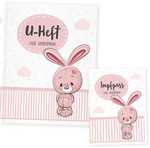 U Heft Hülle Tiere, Uheft Hülle & Impfpass Hülle Set, (Uheft Set personalisiert, Hase)