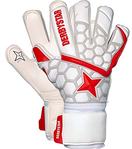 Derbystar APS White Red Star II Torwarthandschuhe Unisex, Weiss rot Silber, 9.5