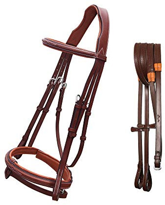 Exion Reittrense Springtrense mit abnehmbarem Blitz und Gummizügeln | Royal English Trense für Pferde | Eichenbraun, volle Standardgröße