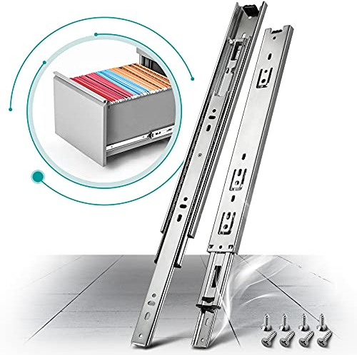 AOLISHENG Drawer Runners Drawer Slides 450mm 45kg Load Capacity Heavy Duty Draw Sliders Full Extension Ball Bearing Kitchen Cabinet Draw Runners Replacement Rails Side Mount, Silver 1 Pair