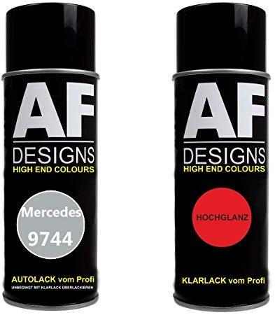 Autolack Spraydose Set für Mercedes/Daimler Benz 9744 Prata Metallic 9744 Basislack Klarlack Sprühdose 400ml
