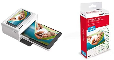 AGFA PHOTO Realipix Moments – Imprimante Photo Bluetooth (Photo Format Carte Postale 10x15 cm, Sublimation Thermique 4Pass) Blanc & Noir & AMOC40 – Cartouche et papiers 40 Photos Format 10 x 15 cm
