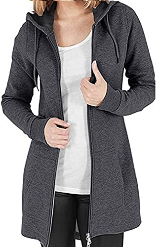 Tuopuda Donna Felpe con Cappuccio Giacca Elegante Scollo a V Top Manica Lunga Cardigan Felpe con Zip 2 Tasche Autunno Invernali Sweatshirt Cappotto Eleganti Pullover Hoodie Jumper, Grigio Scuro, XXL