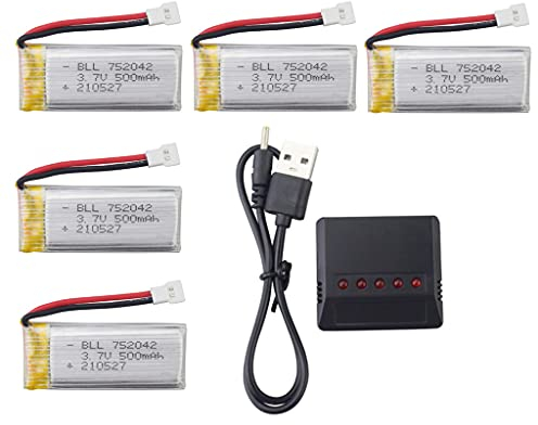 3.7V 500mAh Lipoakku mit 5 in 1 Ladegerät für Hubsan H107L/C/D/P X5S H31 H6D JXD388 JXD385 U816A SYMA X5C X5SW HS170 HS170C HS170G F180W F180C TR-C385 TR-P51 TR-F22 Quadricopter