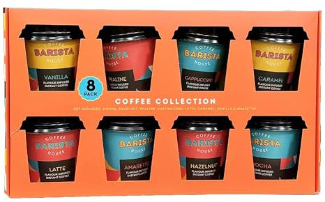 Instant Coffee Gift Set for Gifts - Flavoured Coffee of 8 Travel Takeout Coffee Cup 144g Gift Box with Topline Card. Great Christmas Gifts for Men, Womens Gifts, Dad Gift also Stocking Fillers