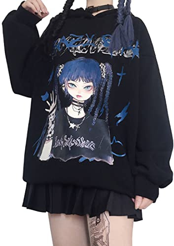 WINKEEY Damen Japanischer Harajuku Kapuzenpullover Mädchen Herbst Winter Hoodie Hip Hop Streetwear Punk Süß Sweatshirts Oversized Pulli