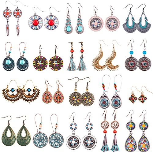 Duufin 20 Paar Bohemian Ohrringe Boho Hängend Ohrringe Vintage Baumeln Ohrringe Boho Ohrringe Set für Frauen Mädchen, 20 Arten