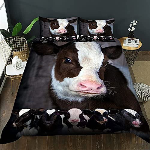 WQIZXCW Kuh Bettwäsche 135x200, 110gsm Microfaser Bettbezug Set 2 Teilig - Weich & Angenehm & Atmungsaktiv, 1 Bettbezüge mit Reißverschluss + 1 Kissenbezug 80x80 cm