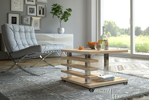 Design Couchtisch DC-2 Sonoma Eiche 60x60x45cm Rollen eckig Ablage modern quadratisch Wohnzimmertisch Beistelltisch Sofatisch platzsparend Wohnzimmer kleine Räume Living Room Table
