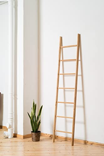 Kleiderleiter Handtuchleiter Massivholz Buche, 212 cm, 8 Sprossen | Multifunktionale extra lange Holzleiter für Bad und hohe Wohnräume als Handtuch-, Kleider- oder Dekoleiter