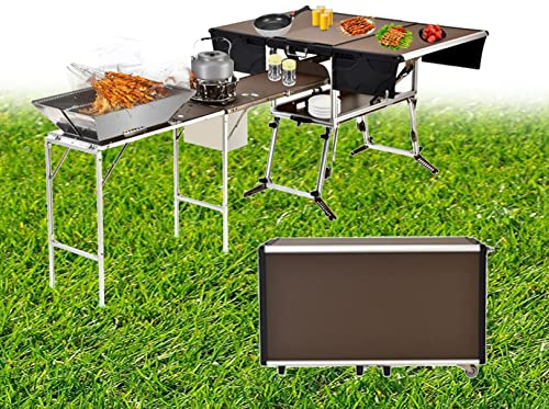 JIONET Klappbarer Campingtisch, Leichter mobiler Küchentisch für den Außenbereich mit Versteck-Organizer, tragbarer Picknick-Grilltisch für den Strandgarten (Color : Package 5)