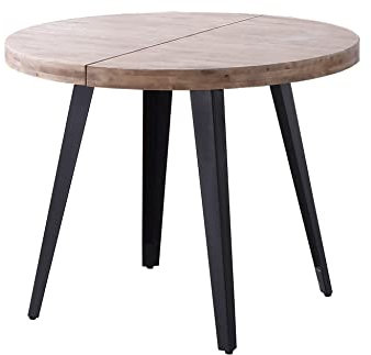 PEGANE Table à Manger Ronde Extensible en Bois de chêne Miel avec Pieds en métal Noir-Longueur 140-180 x Profondeur 100 x Hauteur 76 cm