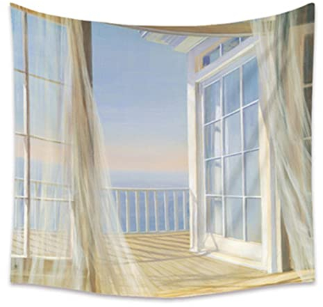 MEKPAM Meer Vor Dem Fenster Wandteppich Wandbehang Sternenhimmel Mond Wandteppiche Wandteppich 230x180cm