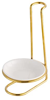 lopituwe Spoon Rest Holder Set with Bowl Rack Kitchen Cookware Organizer Vertical Soup Scoop Storage Household Accessories, Gold/Round/1 Bowl