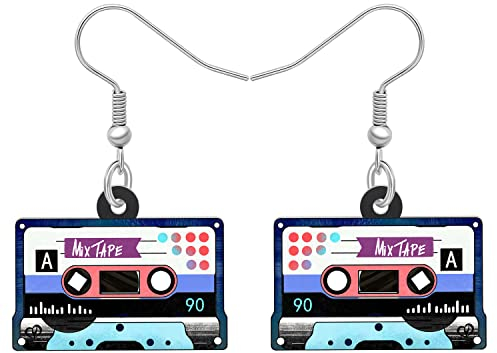 BAMAY Vintage Kassettenband Ohrringe baumeln Herzschmuck 80S 90S Nostalgie Geschenke für Frauen Mädchen Statement Ohrringe (Kassettenband Blau)