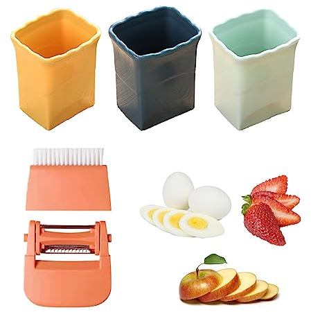 3 pièces trancheur de tasse et Un 3 en 1 avec éplucheur à brosse, 2023 Nouveau trancheur de fruits, trancheuse à œufs trancheuse fraise Gadget de cuisine Pour Couper Les Oeufs, Les Bananes, etc.