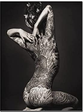 PACUM Poster & Kunstdrucke Bilderposter Japanische Geisha Tattoo Mädchen Poster Schwarz-Weiß Sexy Frauen Wand Bilder Dekoration Leinwand Bild Poster 50x70cm (Ungerahmt)