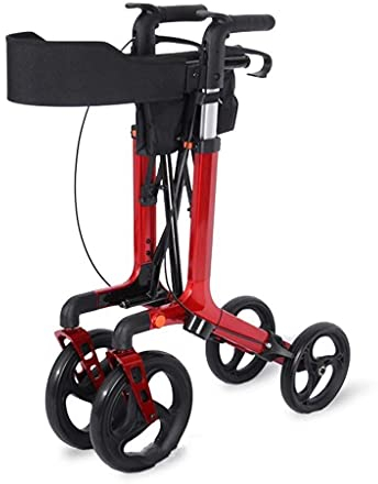 Rollator Walkers All-Terrain-Faltbarer Rollator mit Aufhängungen, roter 4-Räder-Rollator mit Korb, Einkaufskorb-Walker für ältere Menschen